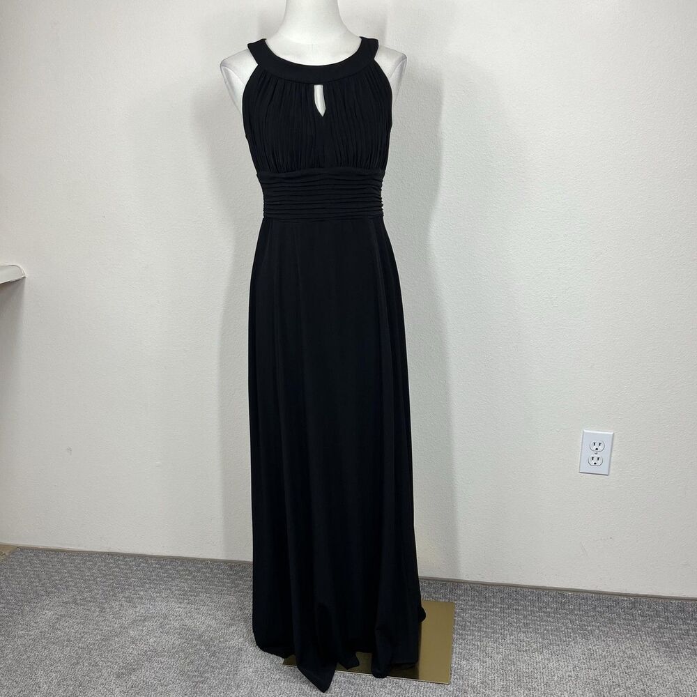 Sangria Midi Dress Womens 6 Black Halter Keyhole Pleated Gown Party Cocktail - Picture 2 of 10